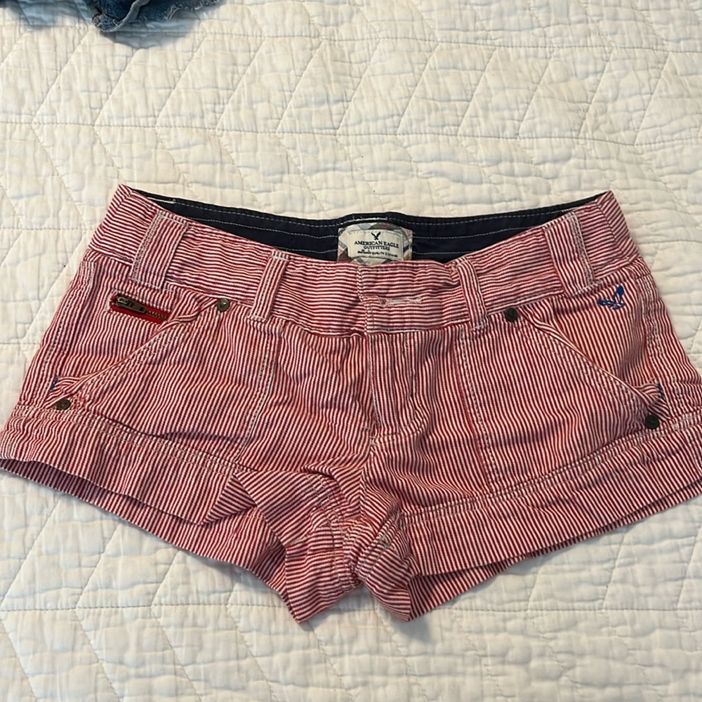 Red & White Striped Jean Shorts